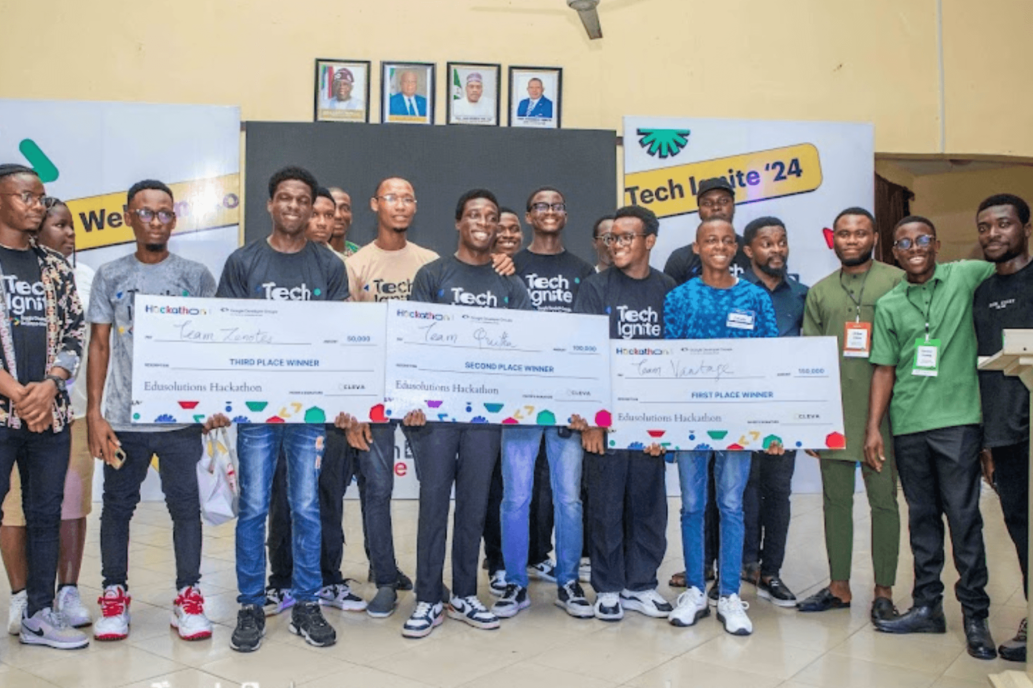 Students presenting at a hackathon.